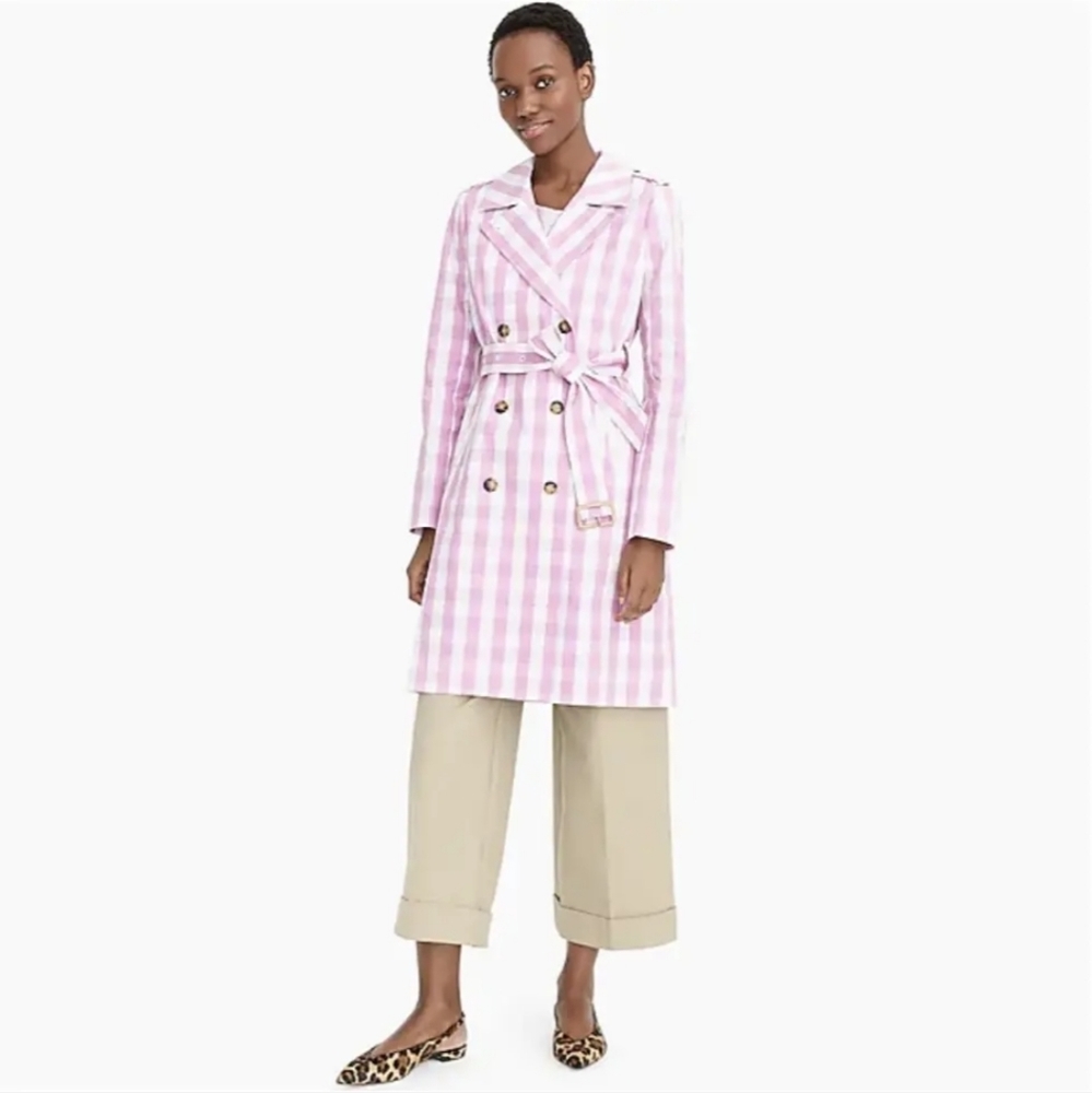 J.Crew 2011 Icon Trench Coat in Oversized Gingham Button Front Sash Tie Lilic 0 - Picture 4 of 12